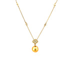 14K Yellow Gold Diamond and Golden Pearl Pendant Necklace