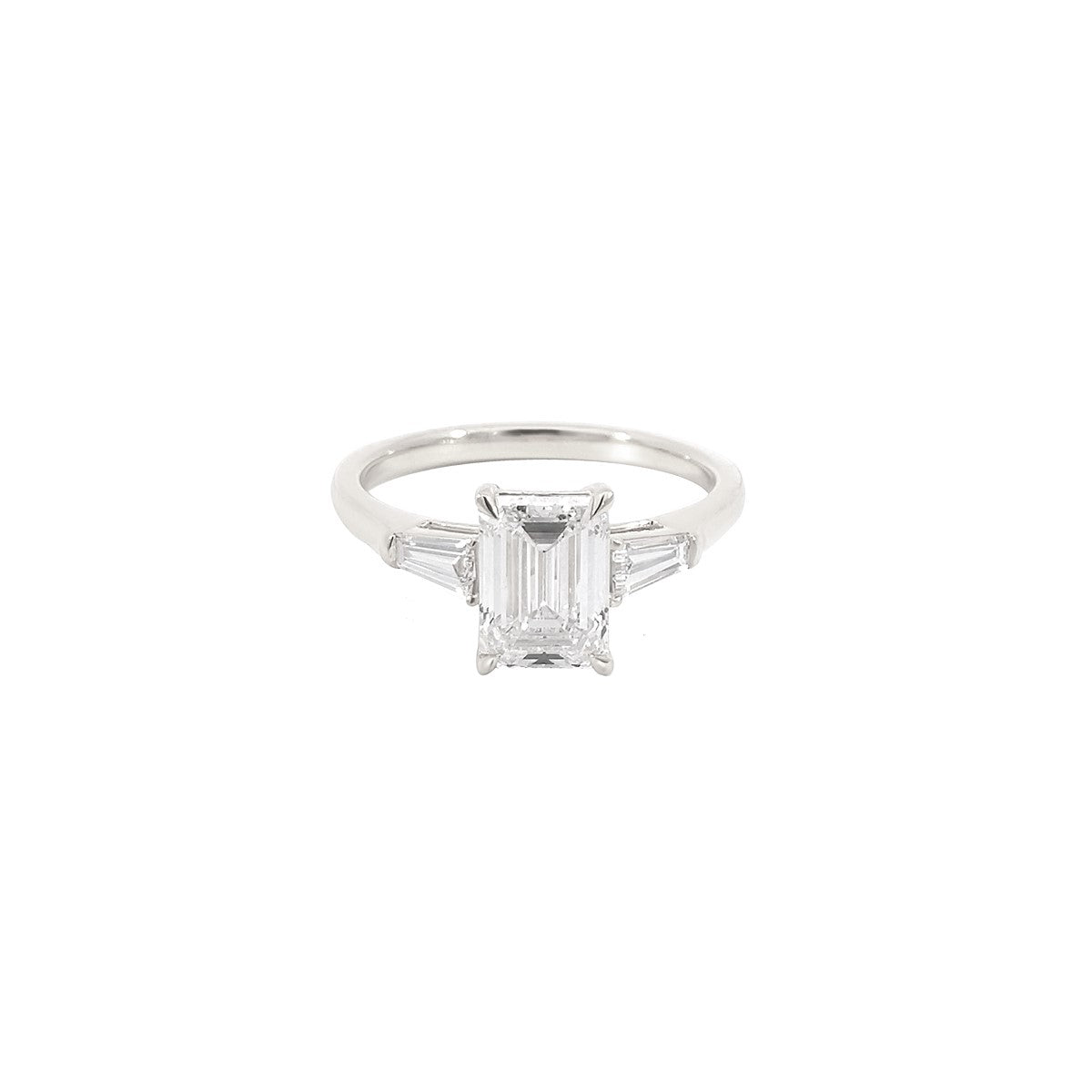 14K White Gold Lab Grown Diamond Ring with Emerald Cut Center Stone and Tapered Baguette Side Stones
