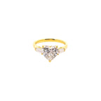 14K Yellow Gold Lab Grown Diamond Ring with Heart Shaped Center Stone and Tapered Baguette Side Stones