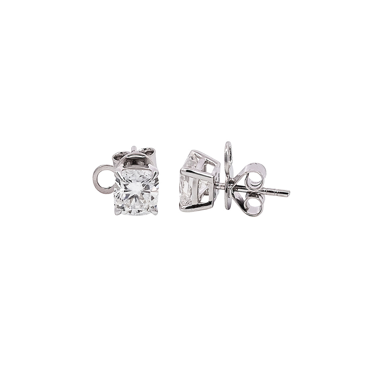 14K White Gold Lab Grown Cushion Cut Diamond Stud Earrings
