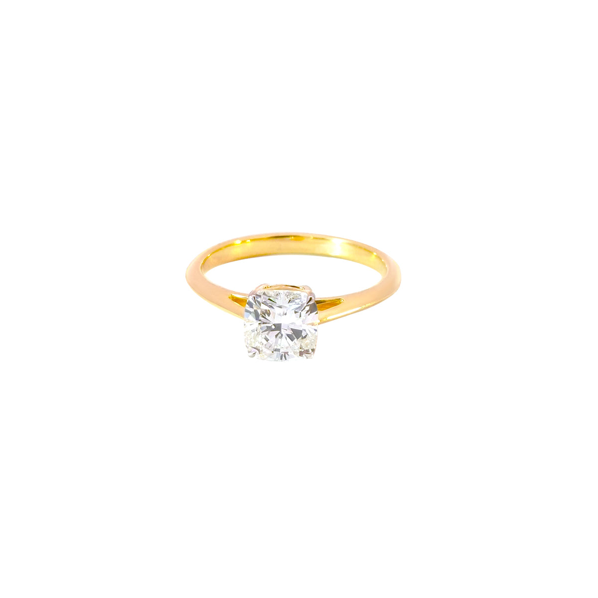 14K Yellow Gold Lab Grown Cushion Cut Solitaire Diamond Ring