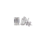 14K/18K White Gold Emerald Cut Lab Grown Diamond Stud Earrings with Curved Basket style setting White Halo