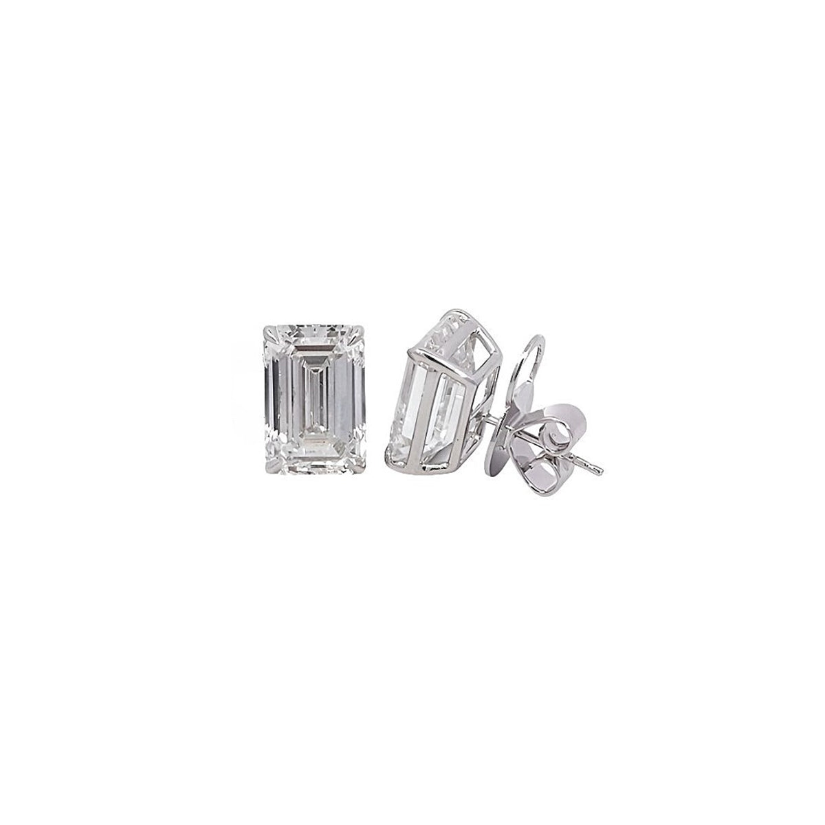 14K/18K White Gold Emerald Cut Lab Grown Diamond Stud Earrings with Curved Basket style setting White Halo