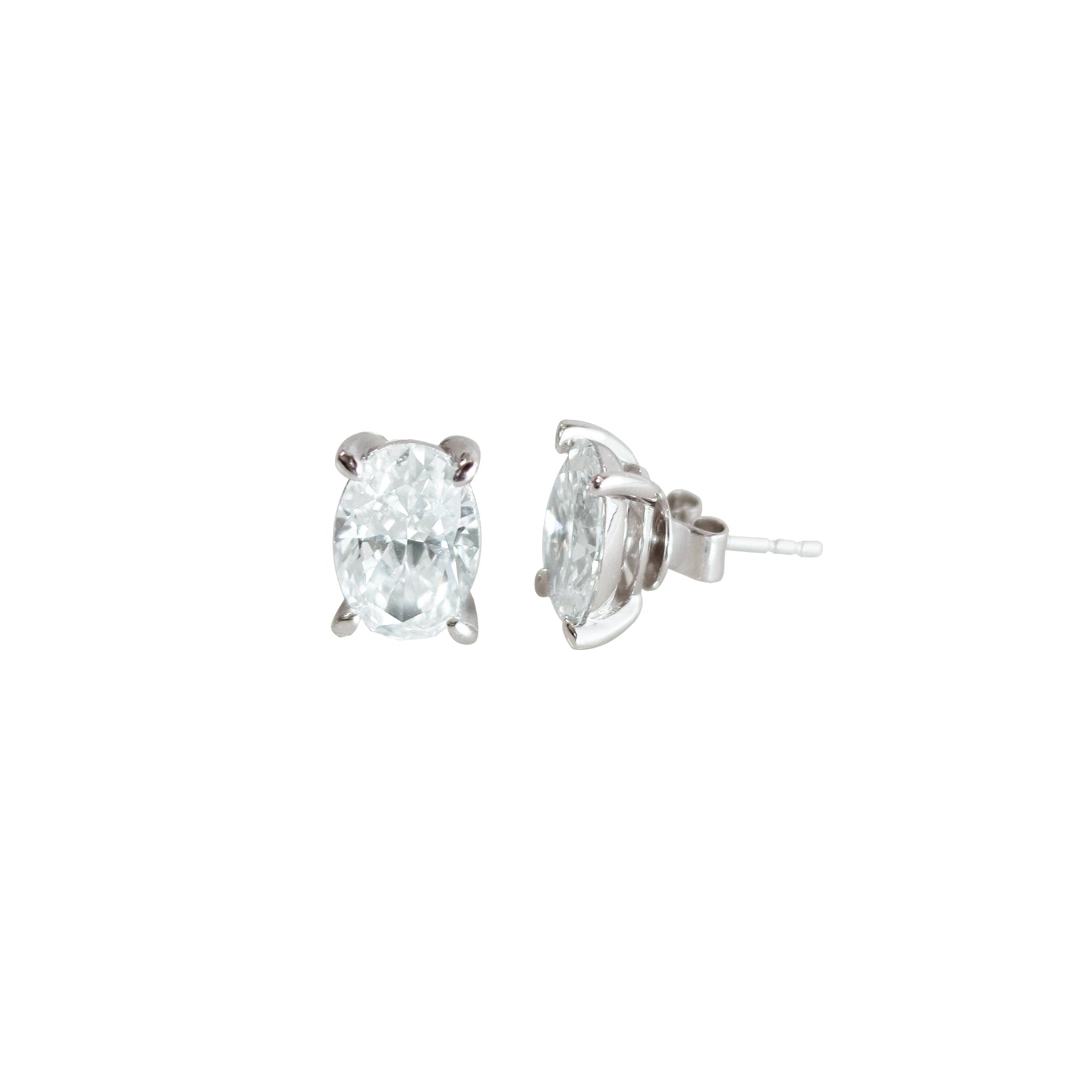 18K/14K White Gold Oval Cut Lab Grown Diamond Stud Earrings with 4 prong Curved Basket style setting