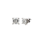 18K White Gold Square Emerald Cut Lab Grown Diamond Stud Earrings with Curved prong Basket style setting