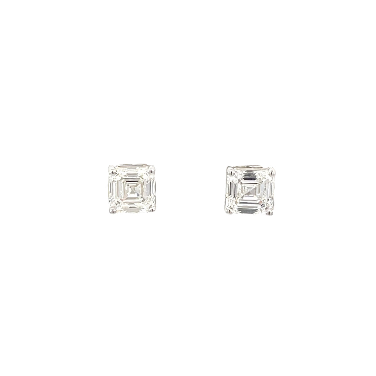14K White Gold Square Emerald Cut Lab Grown Diamond Stud Earrings with straight prong Basket style setting