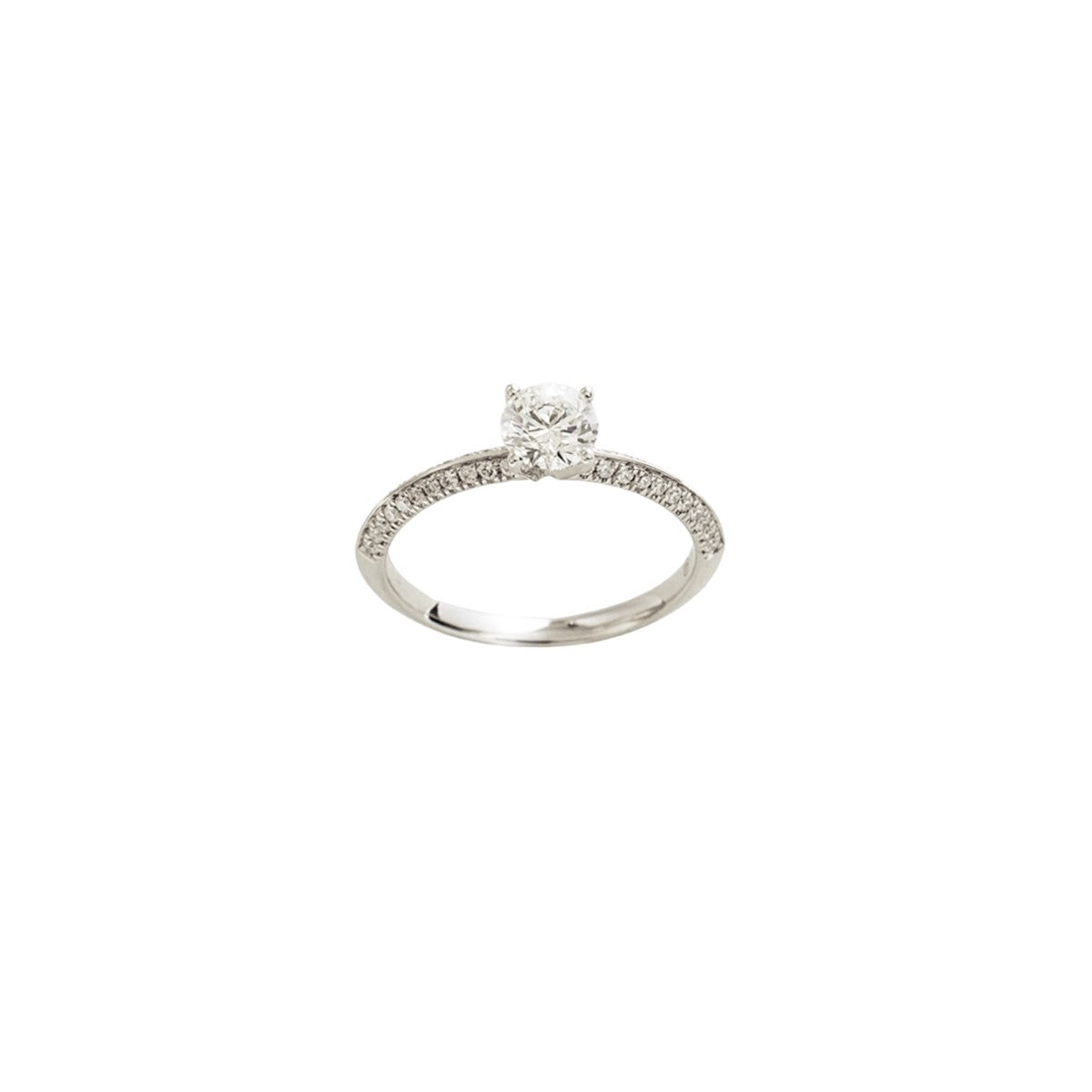 14K White Gold Lab Grown Solitaire Diamond Ring with Four-Sided Pavé Band