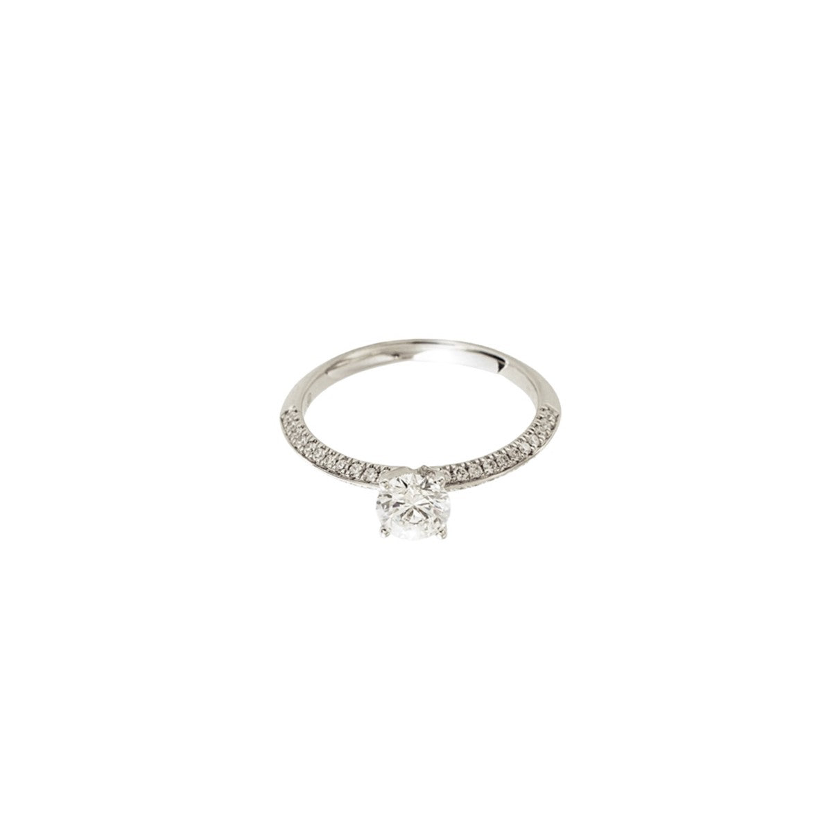14K White Gold Lab Grown Solitaire Diamond Ring with Four-Sided Pavé Band