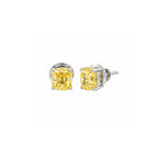 18K White Gold Fancy Yellow Cushion Cut Lab Grown Diamond Stud Earrings
