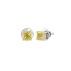 18K White Gold Fancy Yellow Square-Cut Lab Grown Diamond Stud Earrings