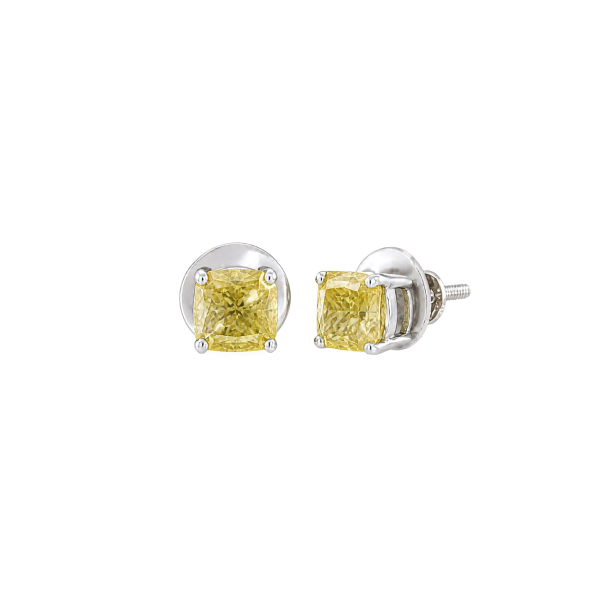 18K White Gold Fancy Yellow Square-Cut Lab Grown Diamond Stud Earrings