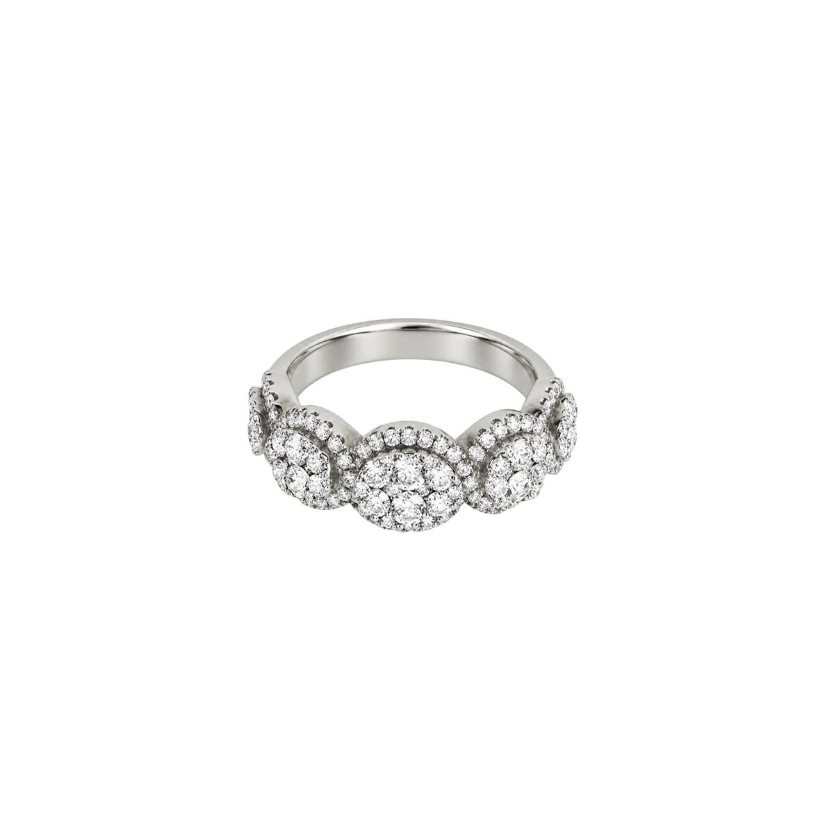 14K White Gold Half Eternity Oval-Shaped Illusion Ring with 146 Diamonds