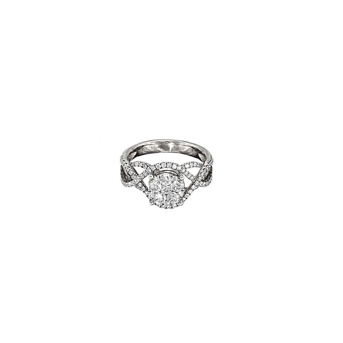 14K White Gold Vintage Cluster Illusion Ring with Twisted Split Shank