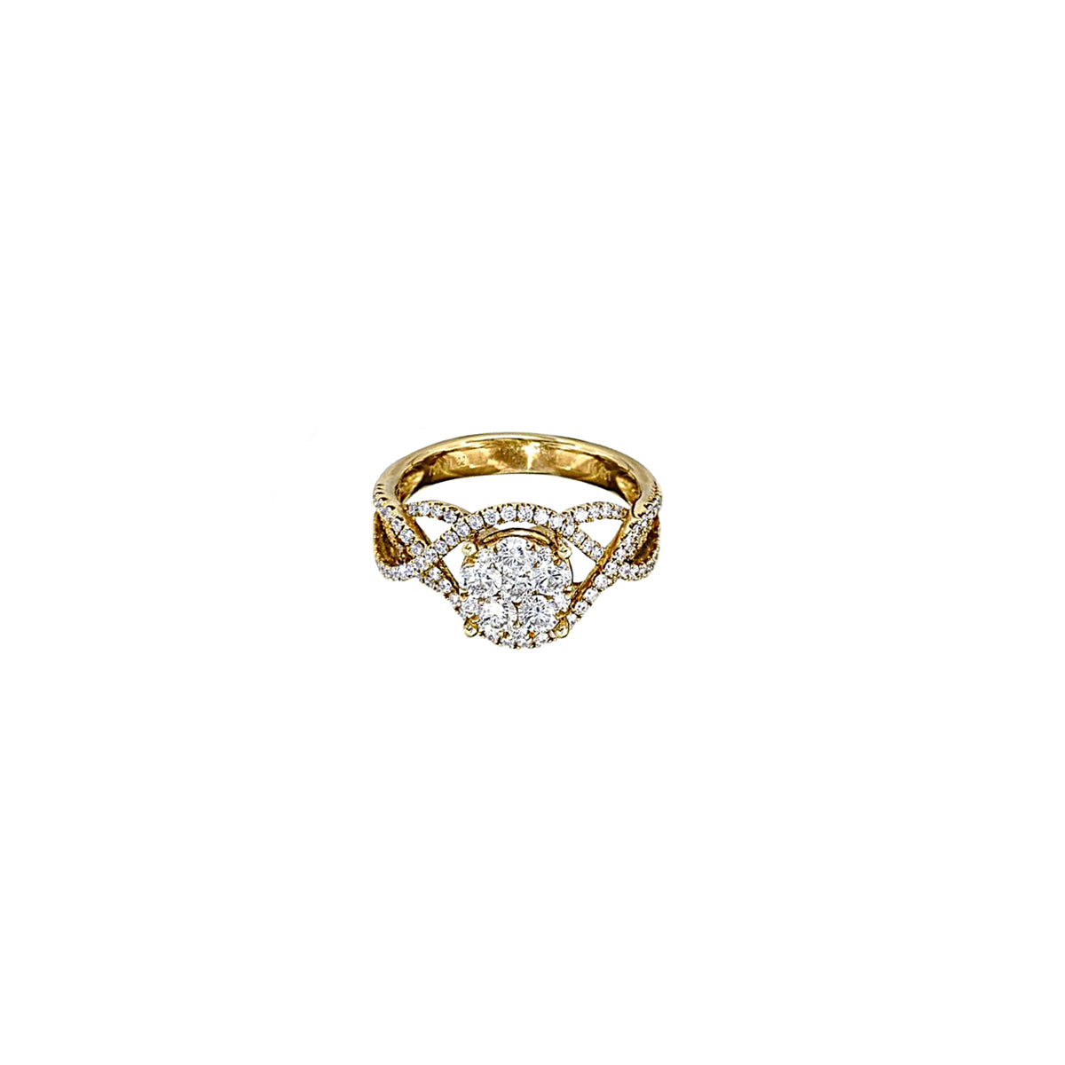 14K Yellow Gold Vintage Cluster Illusion Ring with Twisted Split Shank