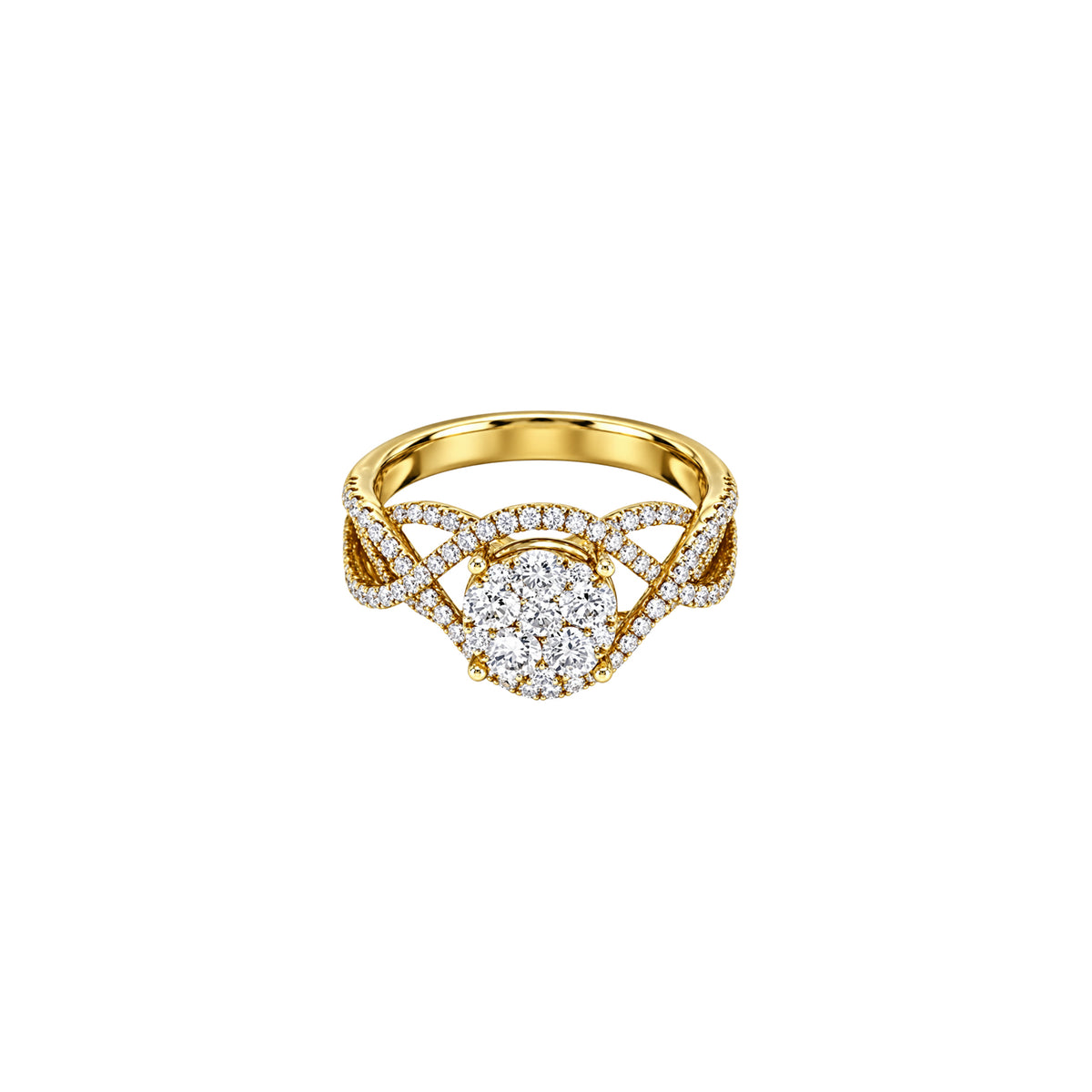 14K Yellow Gold Vintage Cluster Illusion Ring with Twisted Split Shank
