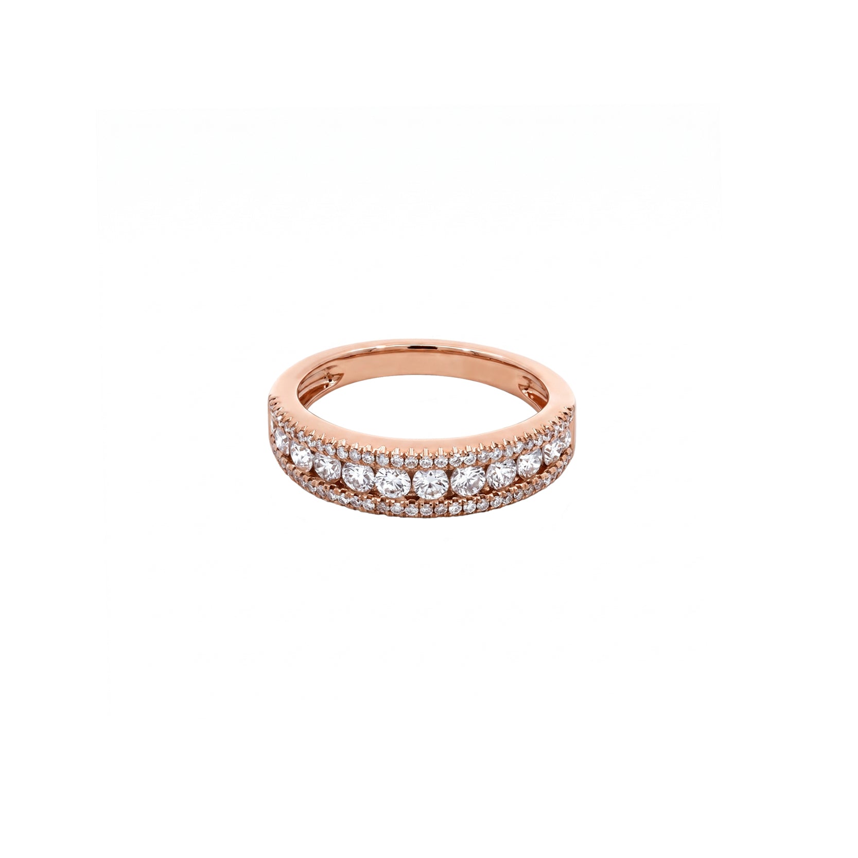 14K Rose Gold Half Eternity Channel and Pave Set Diamond Ring