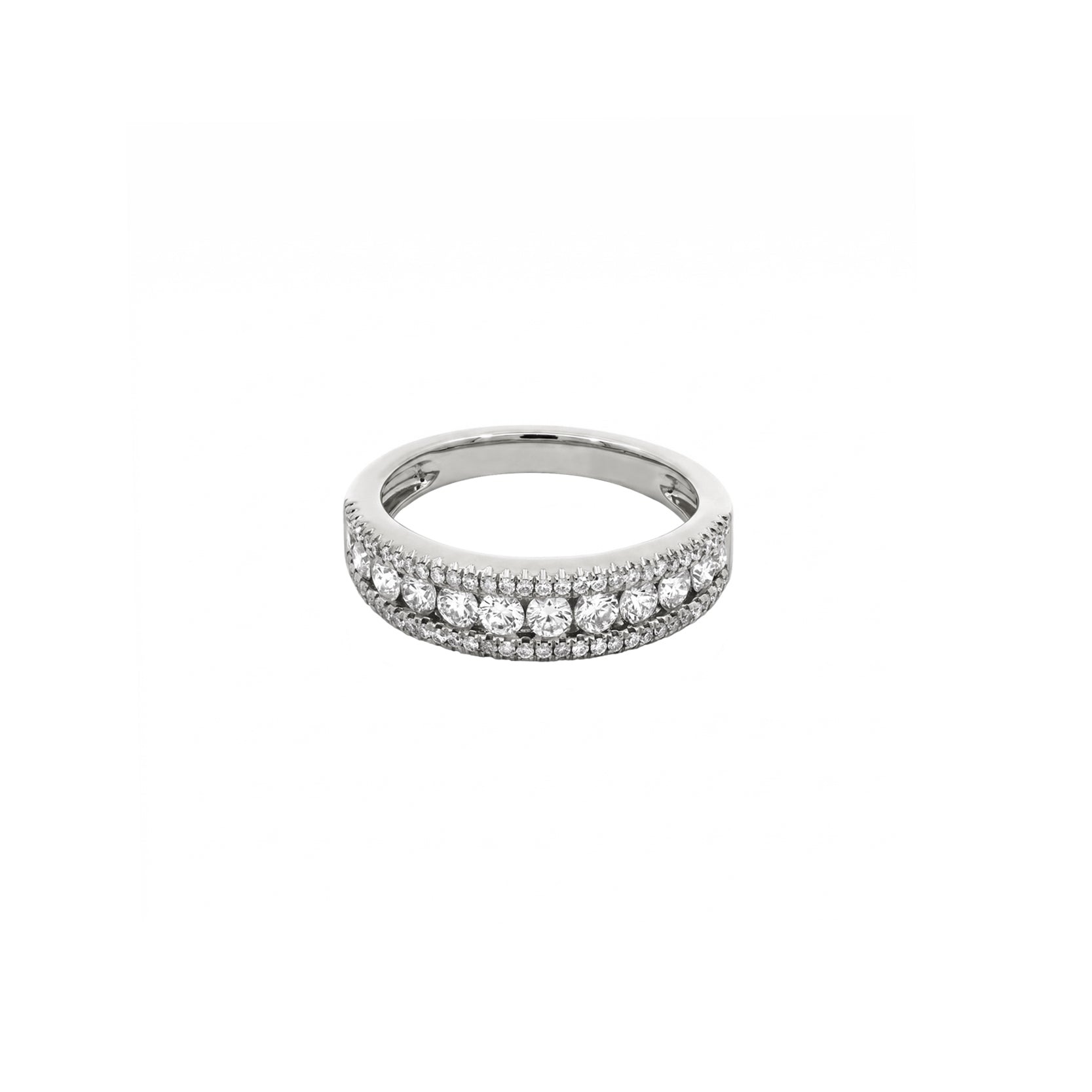 14K White Gold Half Eternity Channel and Pave Set Diamond Ring