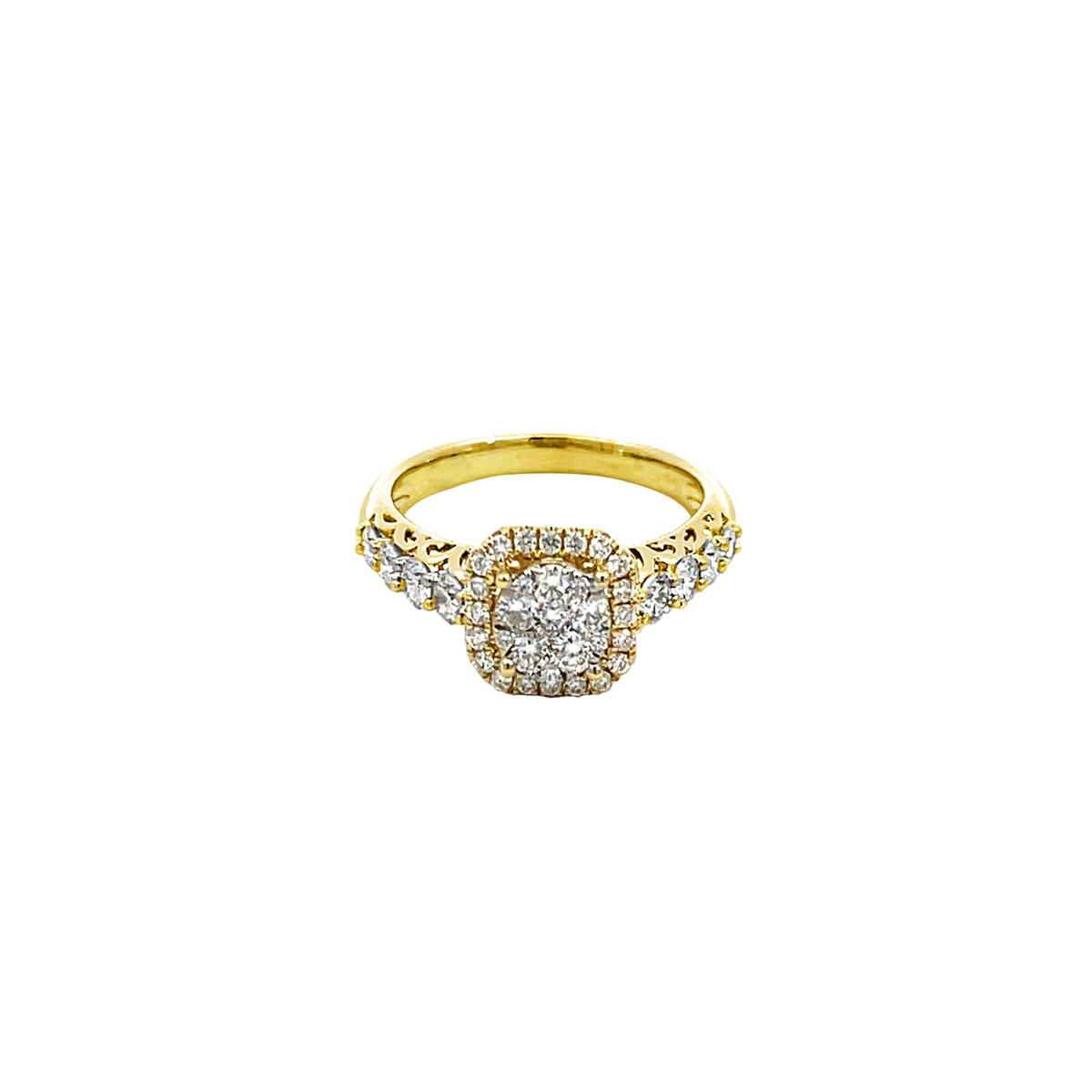 14K Yellow Gold Cushion-Shaped Illusion Setting Halo Ring