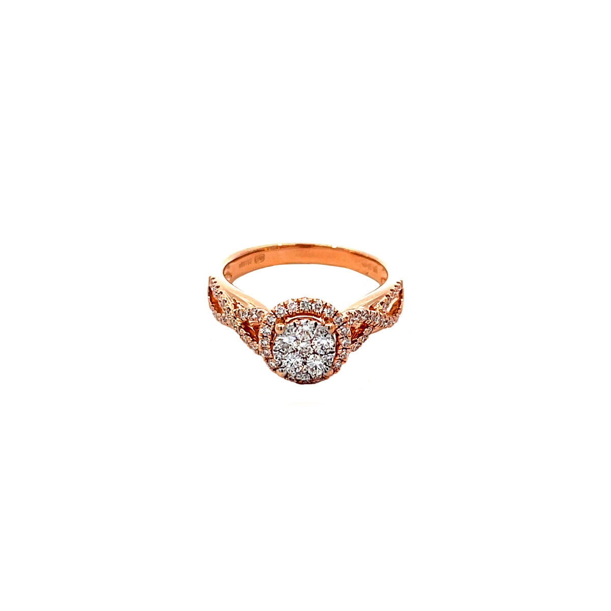 14K Rose Gold Halo Twist Illusion Ring with 71 Diamonds