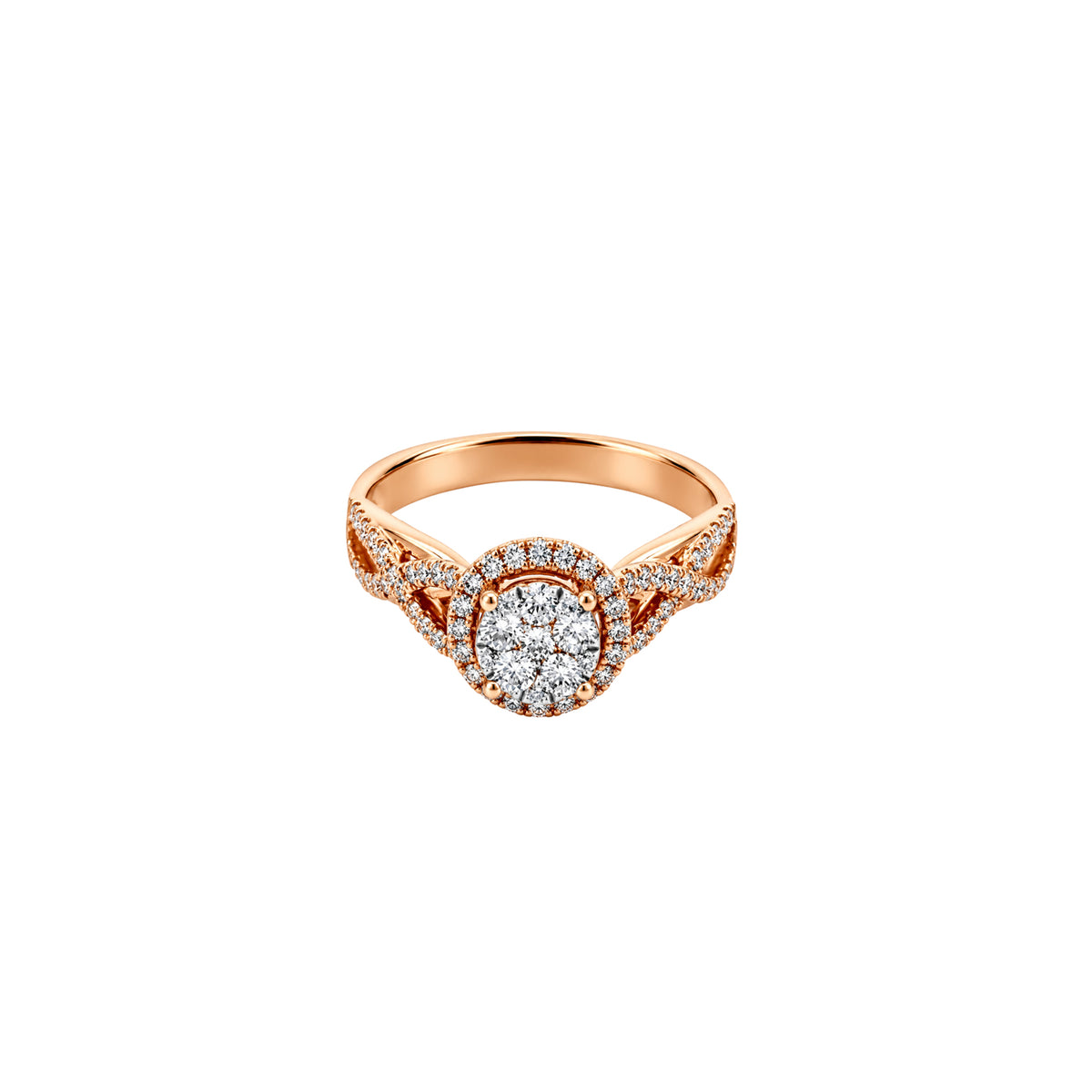 14K Rose Gold Halo Twist Illusion Ring with 71 Diamonds