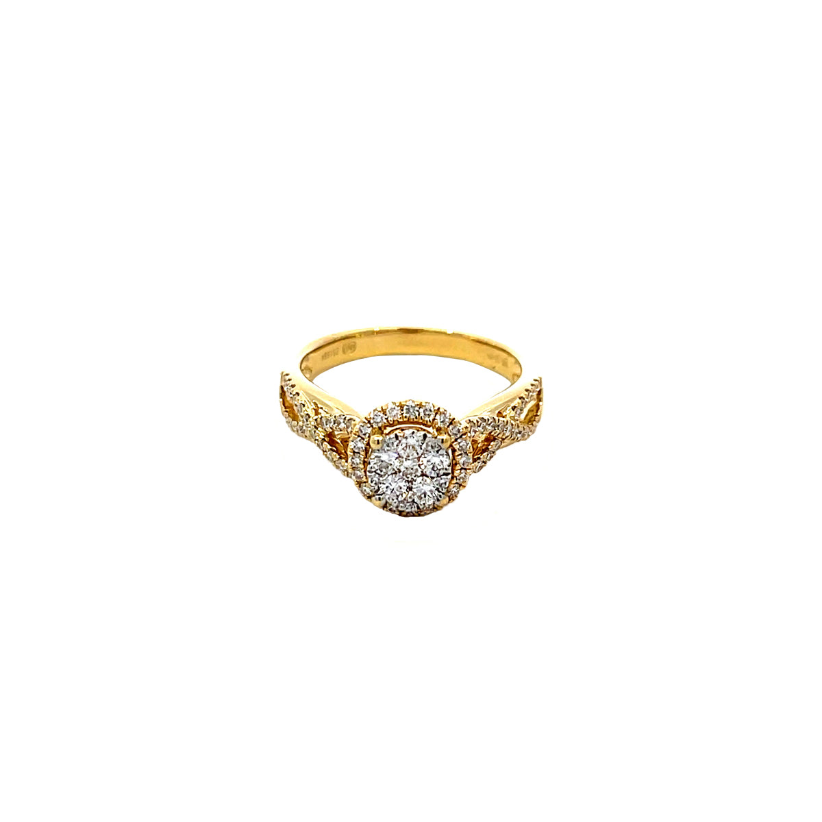 14K Yellow Gold Halo Twist Illusion Ring with 71 Diamonds