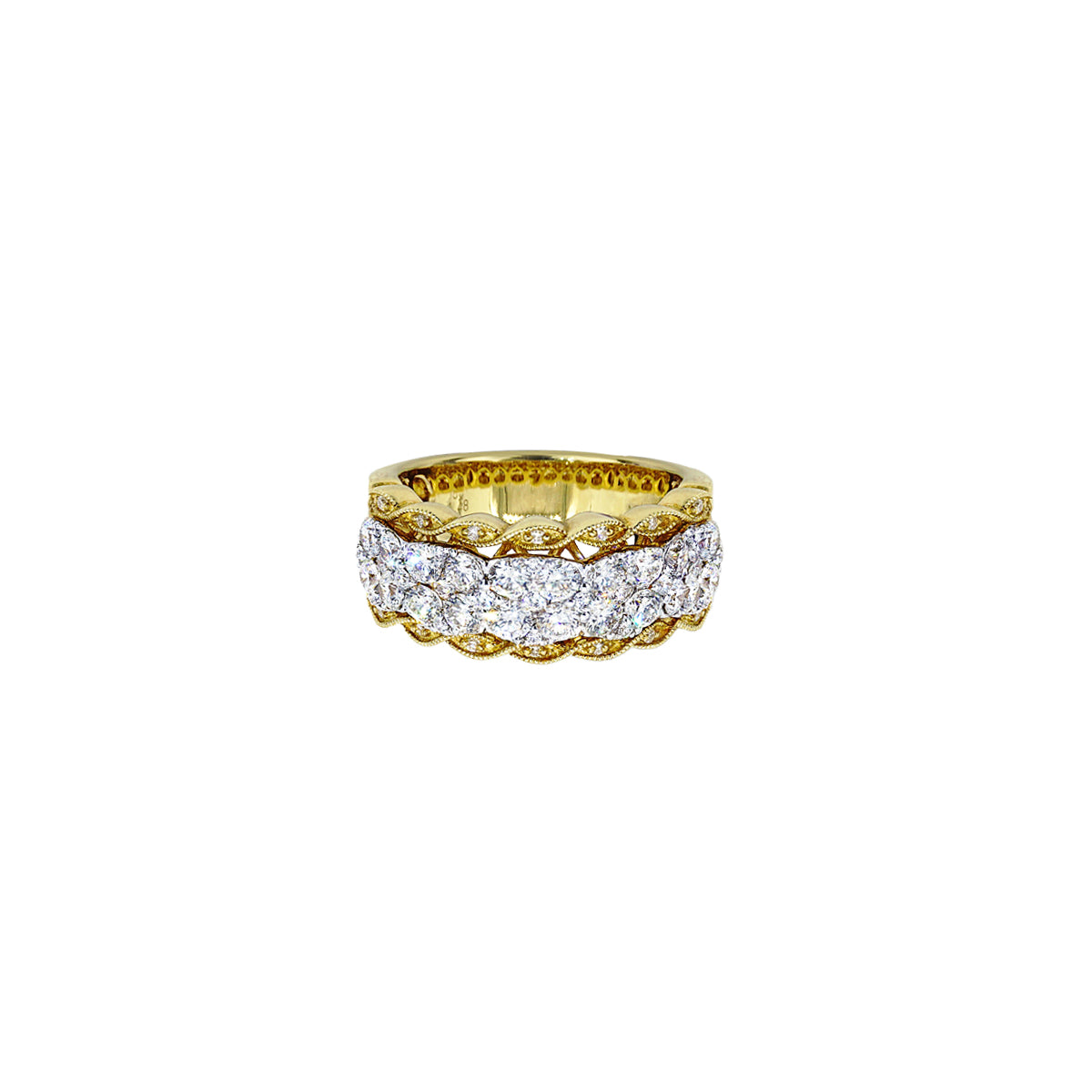 14K Yellow Gold Half Eternity Double Row Pave Ring with 55 Diamonds