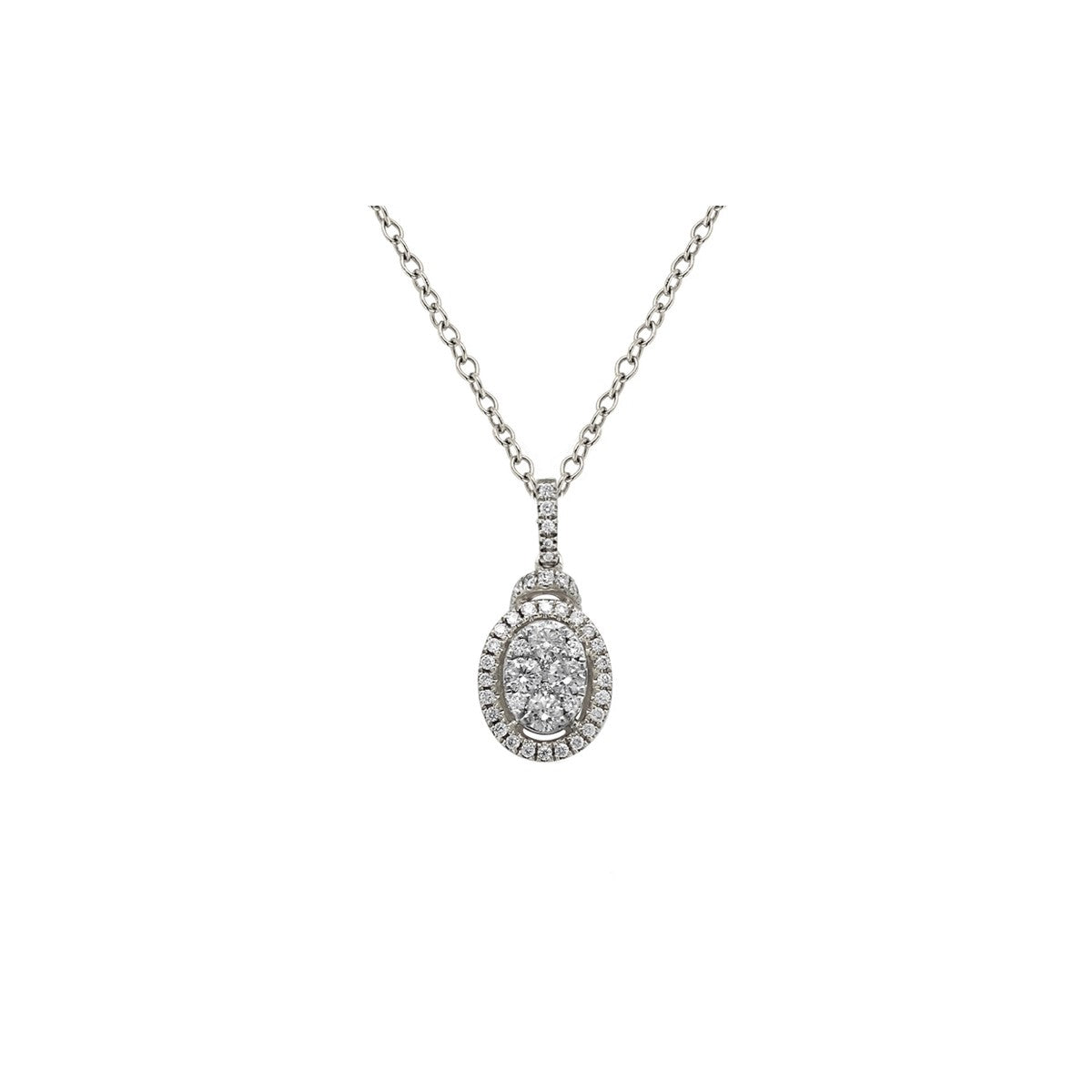 14K White Gold Oval-Shaped Halo Illusion Pendant