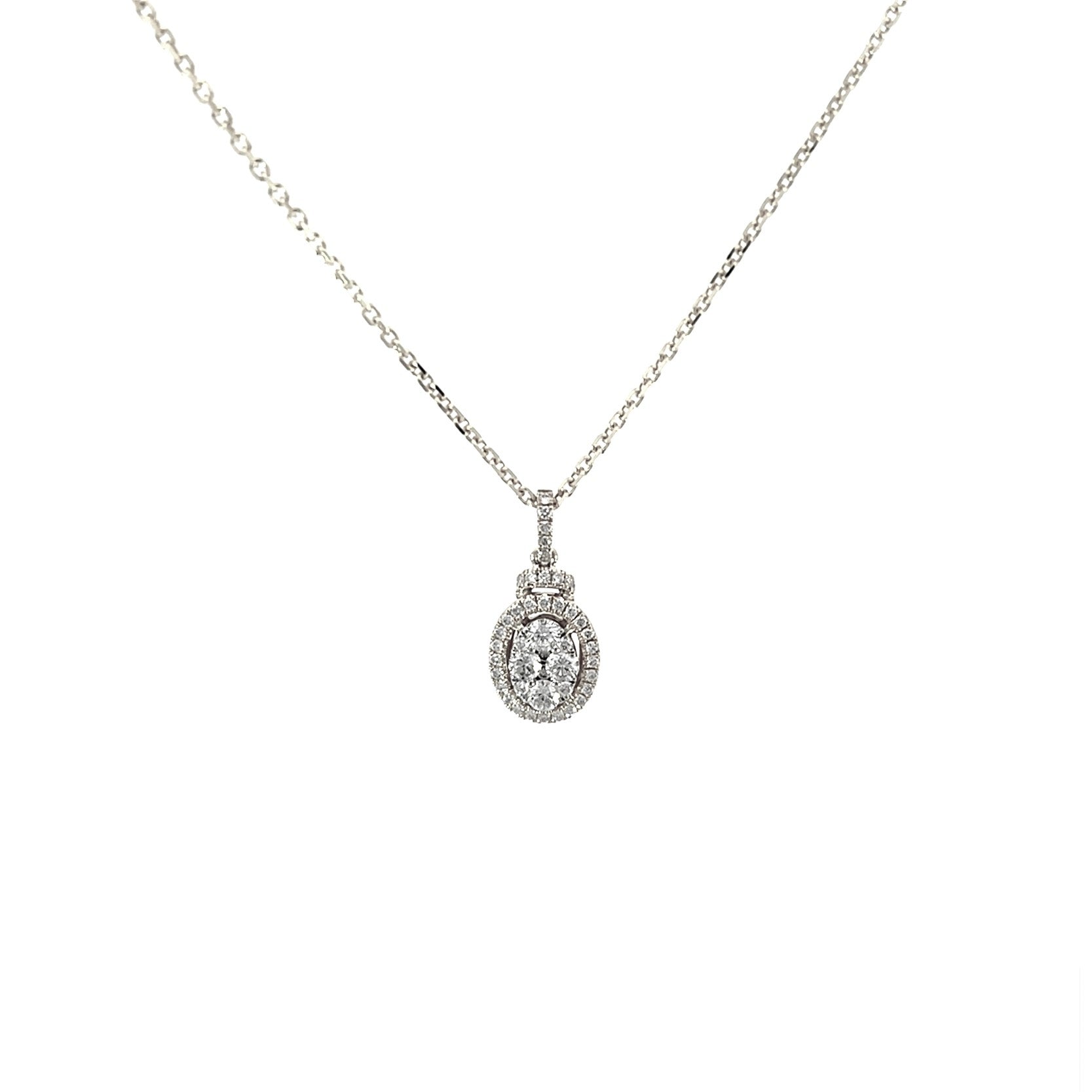 14K White Gold Oval-Shaped Halo Illusion Pendant