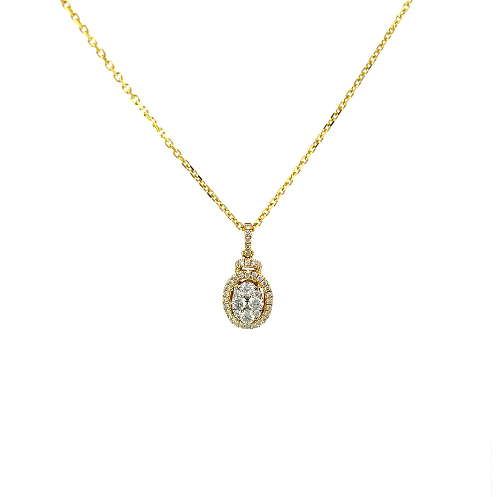 14K Yellow Gold Oval-Shaped Halo Illusion Pendant