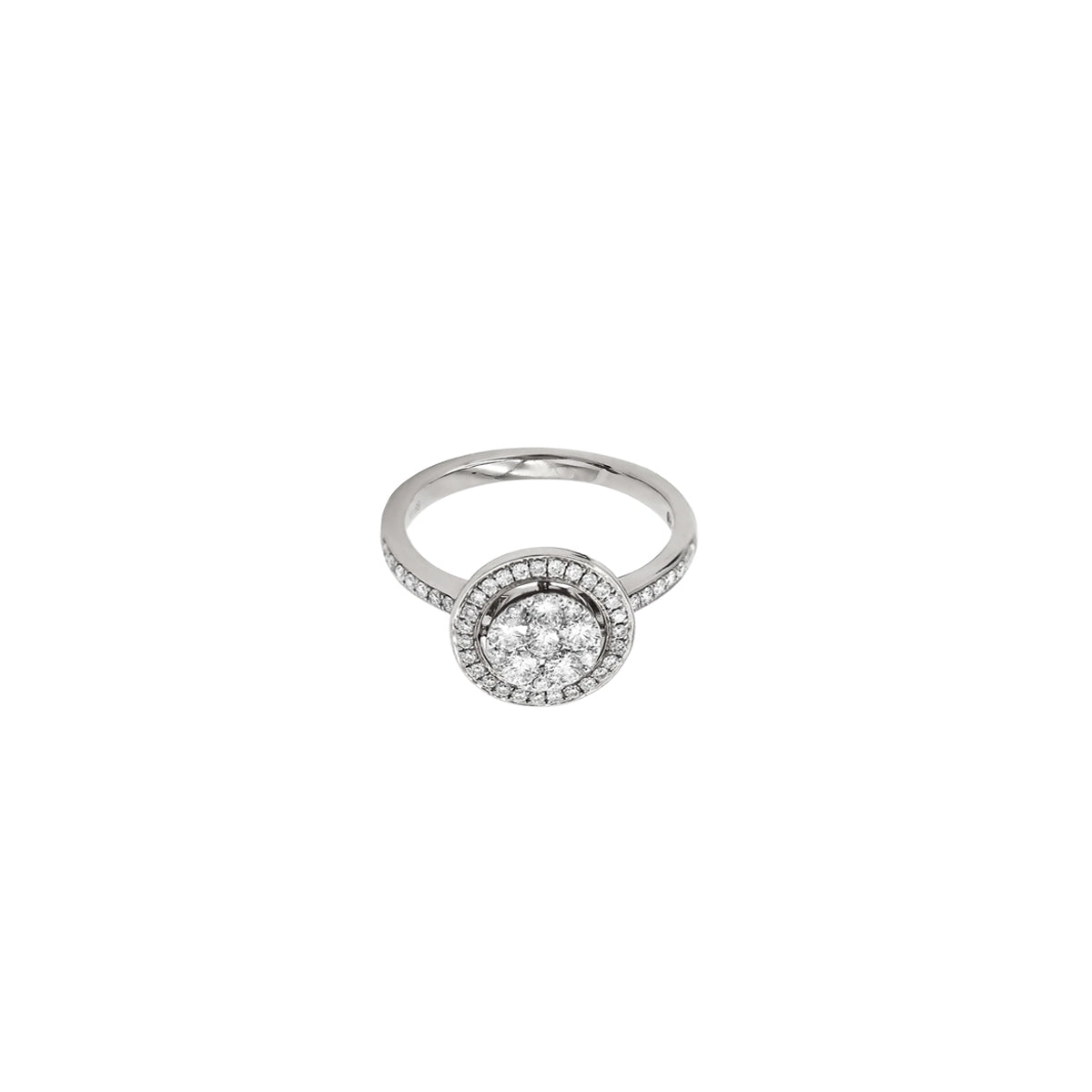 14K White Gold Round Diamond Halo and Illusion Ring