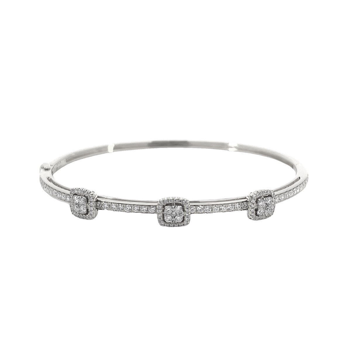 18K White Gold Cushion Bangle with 129 Diamonds