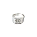 18K White Gold Wide-Set Statement Ring with Square Pave set Diamond Panel