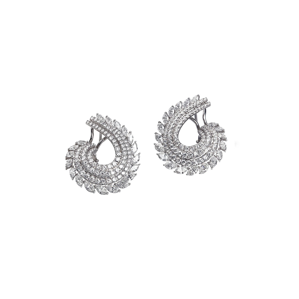 18K White Gold Pirouette Omega Back Earrings with 216 diamonds