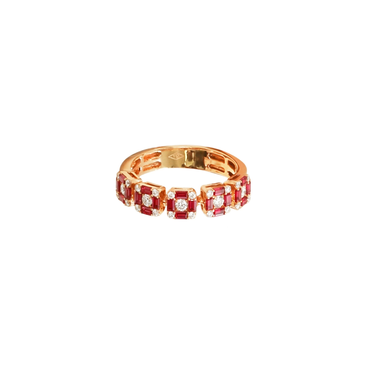 18K Rose Gold Ruby and Diamond Square Illusion Half-Eternity Ring
