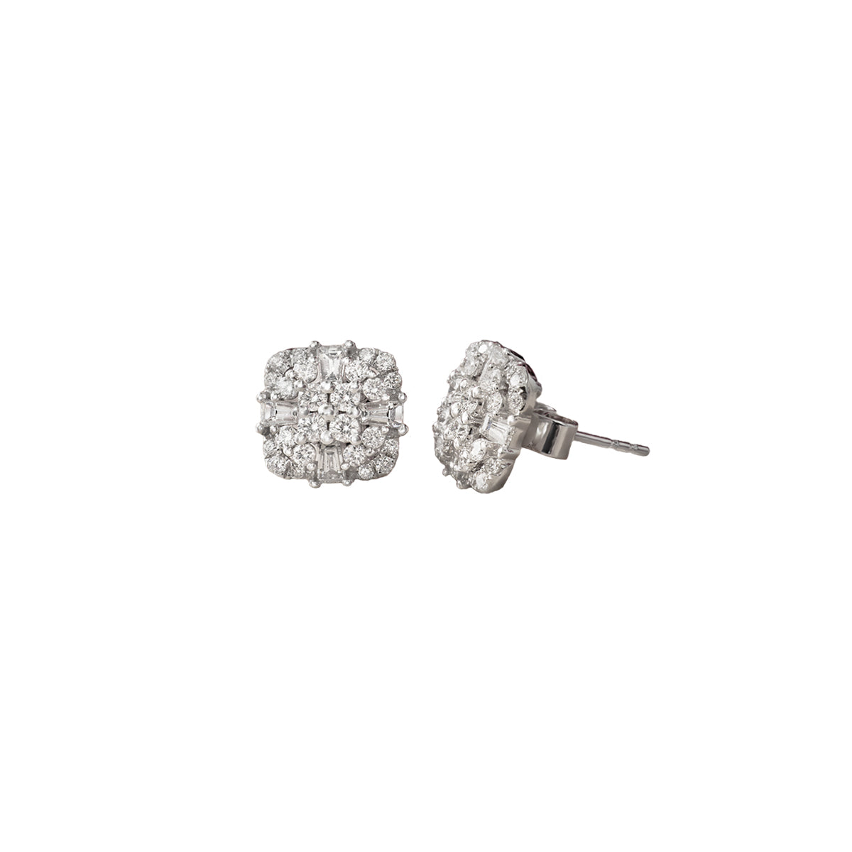 14K White Gold Art Deco-Inspired Cushion Illusion Diamond Stud Earrings