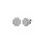 14K White Gold Floral Ornamental Cluster Stud Earrings with 46 Diamonds