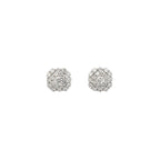14K White Gold Cushion Shaped Ornamental Cluster Stud Earrings with 42 Diamonds