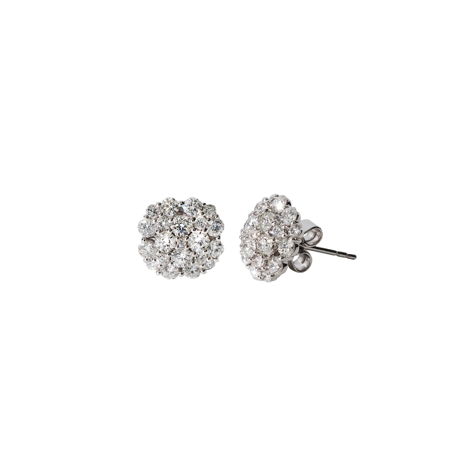 14K White Gold Ornamental Cluster Earrings with 42 Diamonds