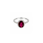 18K White Gold Rubellite Ring with Diamond Halo and Side Stones