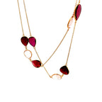 18K Rose Gold Garnet and Rose Quartz Station Necklace