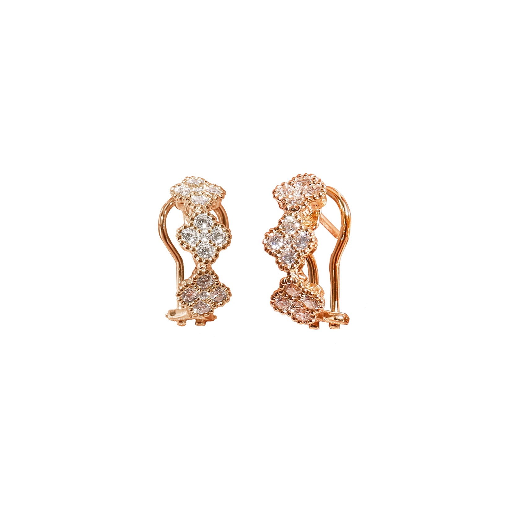 14K Rose Gold Clover Style Latch Back Earrings with 30 Diamonds