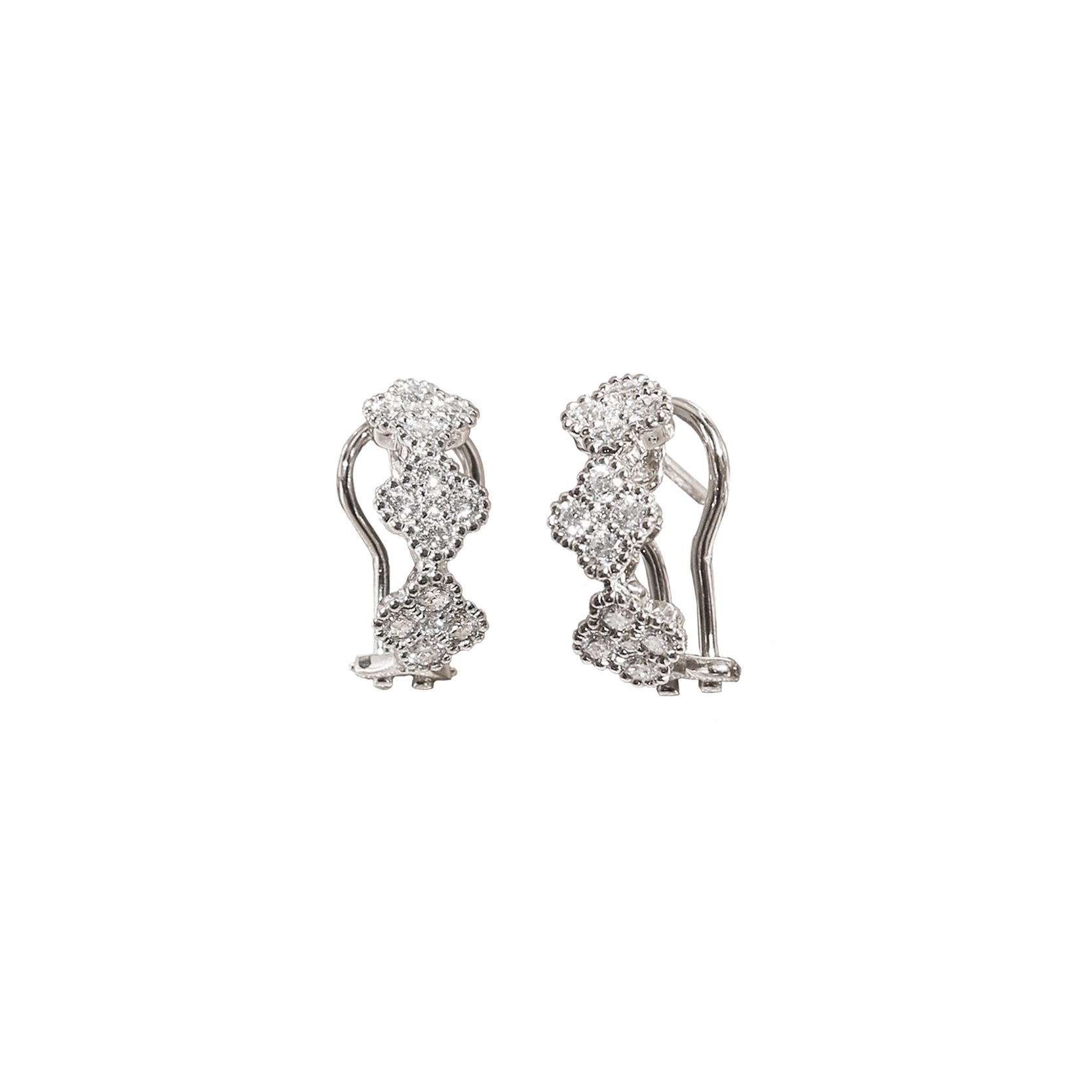 14K White Gold Clover Style Latch Back Earrings with 30 Diamonds