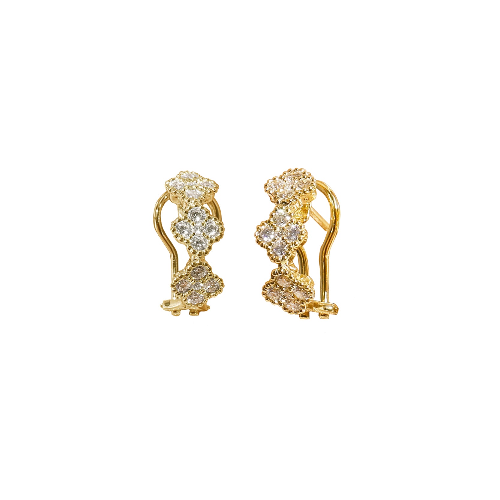 14K Yellow Gold Clover Style Latch Back Earrings with 30 Diamonds