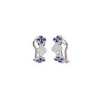14K White Gold Clover Style Latch Back Earrings with 20 Sapphires and 10 Diamonds