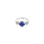 14K White Gold Sapphire and Diamond Clover Trilogy Ring