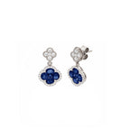 14K White Gold Sapphire and Diamond Clover Drop Earrings