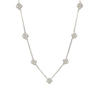 14K White Gold Chain Necklace with 7 Diamond Clover Clusters