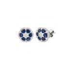 14K White Gold Floral Sapphire and Diamond Stud Earrings