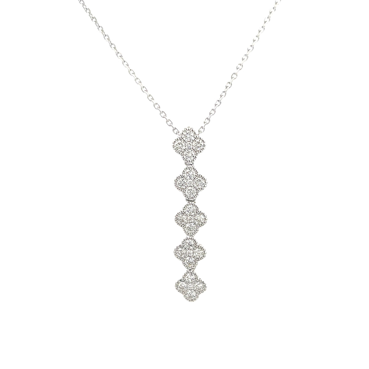 14K White Gold Diamond Clover Drop Necklace