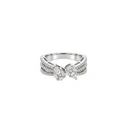 14K White Gold Twin Pear Diamond Cluster Ring with Triple Split Shank and Pave Side Stones